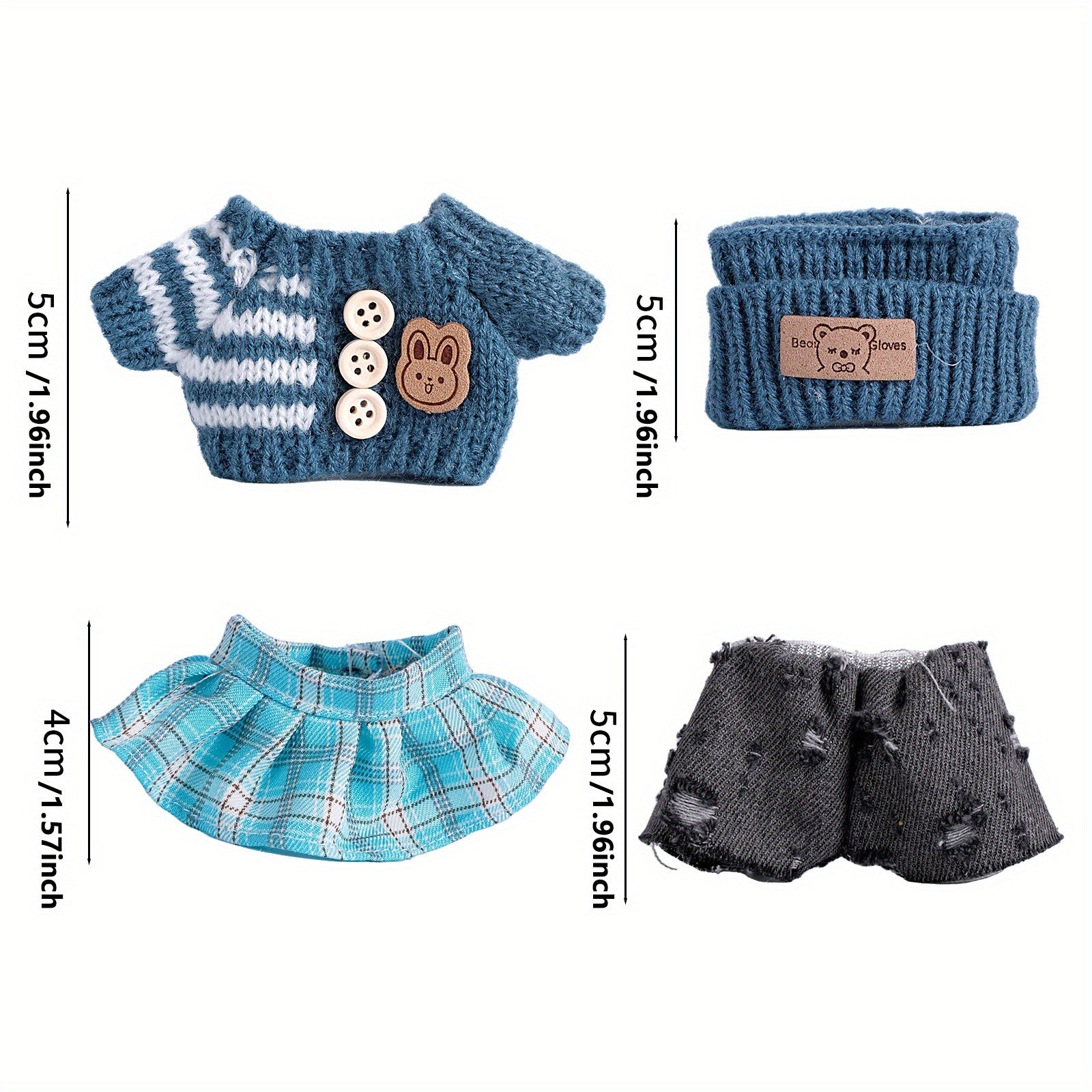 Doll Clothing Set Top Pants Skirt Hat Three Piece Set Plush Clothes Accessories