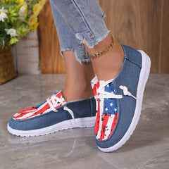 Women's American Flag Boat Shoes Lace Up Flats Low Top Patriotic Sneakers
