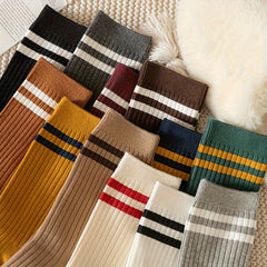 10 Pairs Men's Vertical Striped Crew Socks - Comfortable & Breathable