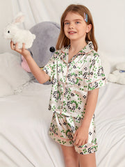 Girls Pajamas Set Flowers Graphic Short Sleeve Top & Shorts Sleepwear
