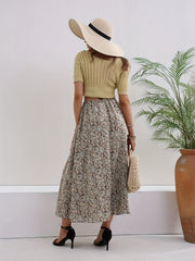 Floral Print High Waist Skirt Boho Loose Skirt For Spring & Summer