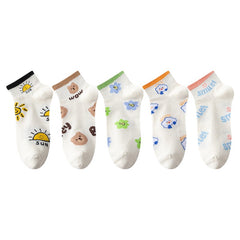 5 Pairs Cartoon Print Short Socks Low Cut Ankle Socks Women's Stockings