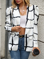 Plaid Print Blazer Open Front Outerwear Women's Clothing