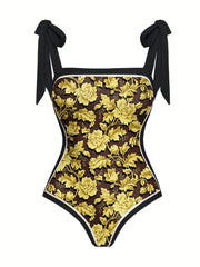 Reversible Bikini Set Women's Plus Floral Print Tie Shoulder Swimsuit