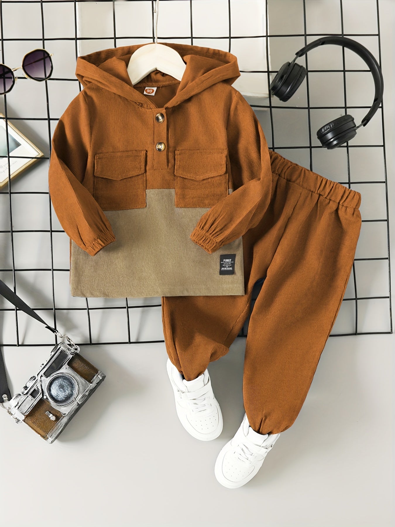 Boys Corduroy Hooded & Elastic Waist Pants Set