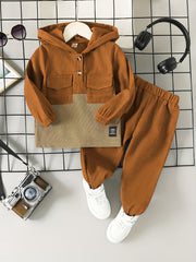 Boys Corduroy Hooded & Elastic Waist Pants Set