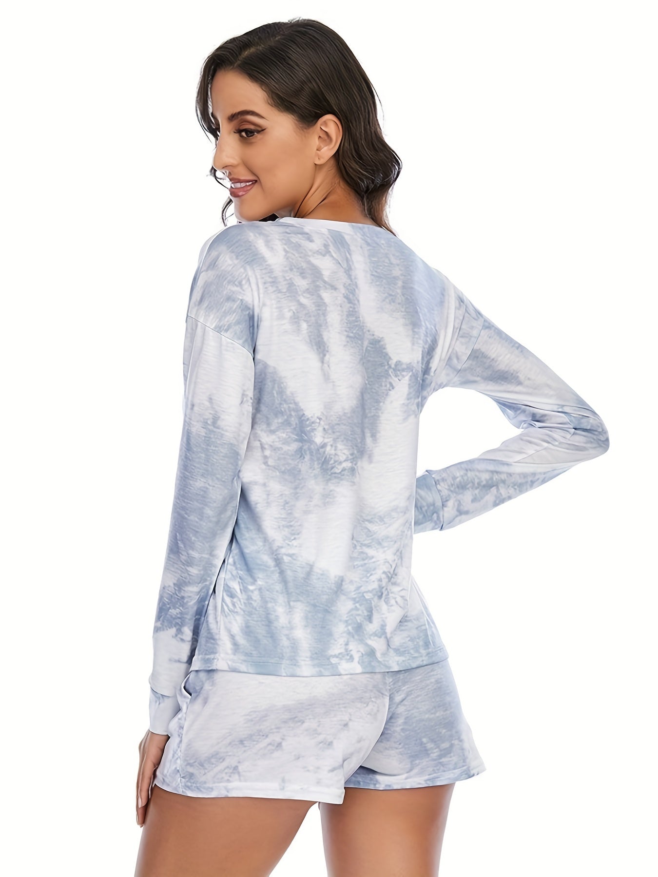Long Sleeve Lounge Set Crew Neck Top & Shorts