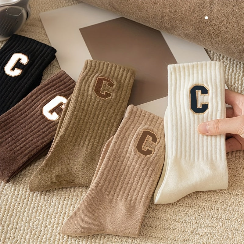 5 Pairs Men's Crew Socks Spring Autumn Wear-resistant Non-slip Breathable