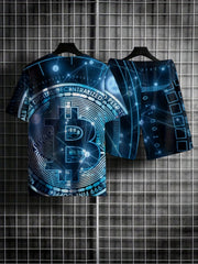 Bitcoin Men's 2Pcs Crew Neck T-shirt & Drawstring Shorts