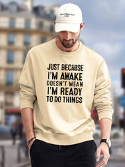 Funny Slogan Print Sweatshirt Men's Casual Graphic Crew Neck Pullover Sweatshirt