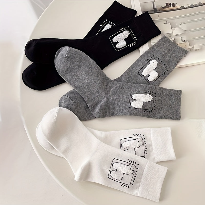 3 Pairs Alpaca Print Socks Comfy Mid Tube Women's Stockings