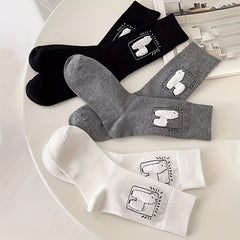 3 Pairs Alpaca Print Socks Comfy Mid Tube Women's Stockings