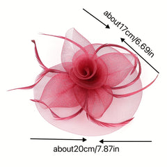 Mesh Flower Headband Faux Feather Head Piece With Clip Duck Billed Clip
