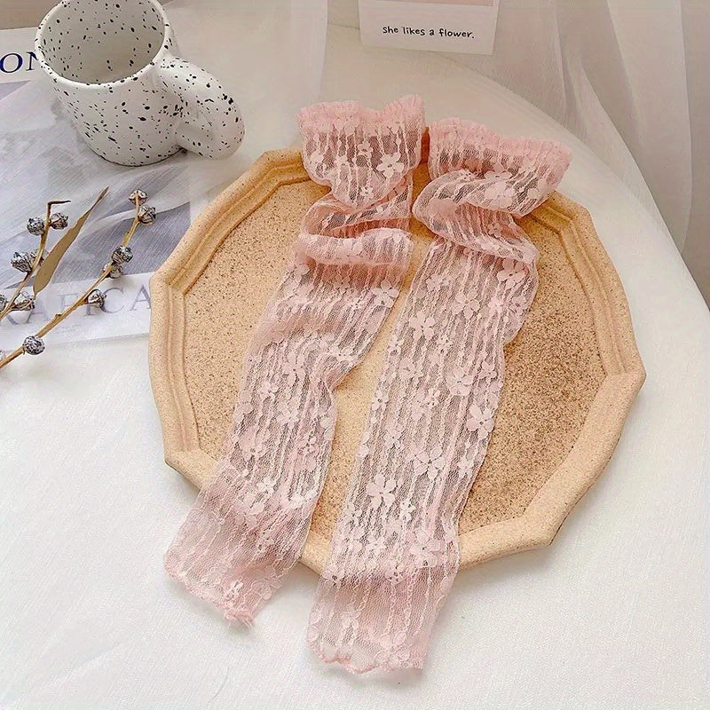 Lace Floral Hollow Long Gloves UV Protection Sleeves