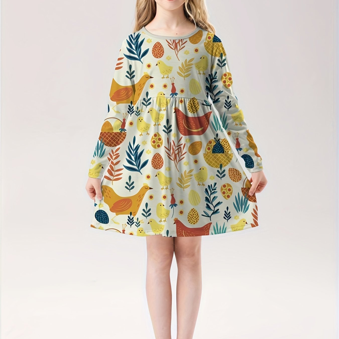 Girls Cartoon Animal Garden Long Sleeve Dress