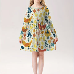 Girls Cartoon Animal Garden Long Sleeve Dress