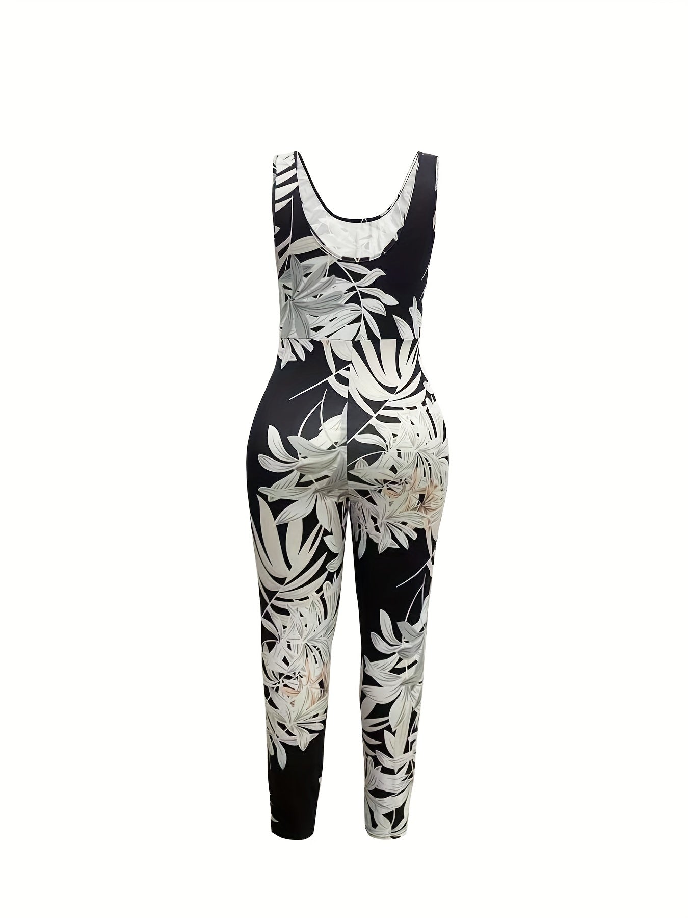 Leaf Print Stretch Tank Jumpsuit