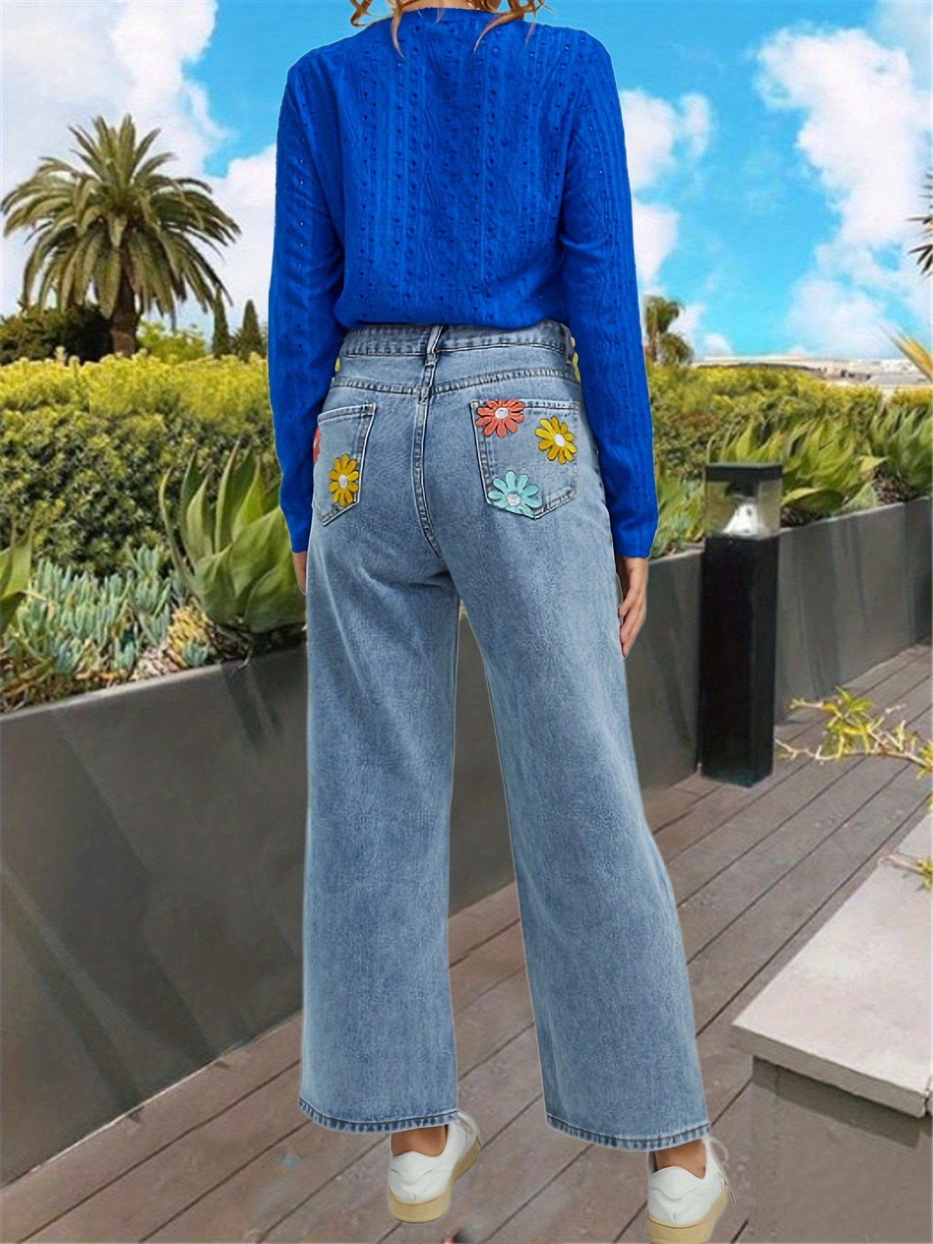 Floral Print High Waist Straight Jeans