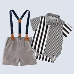Baby Gentleman Party Set Striped Bow Tie Shirt & Bib Pants