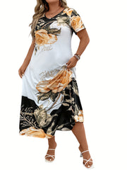 Floral Print Short Sleeve Maxi Dress