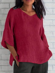 Basic Blouse Women's Plus Solid Three Quarter Sleeve V Neck Top