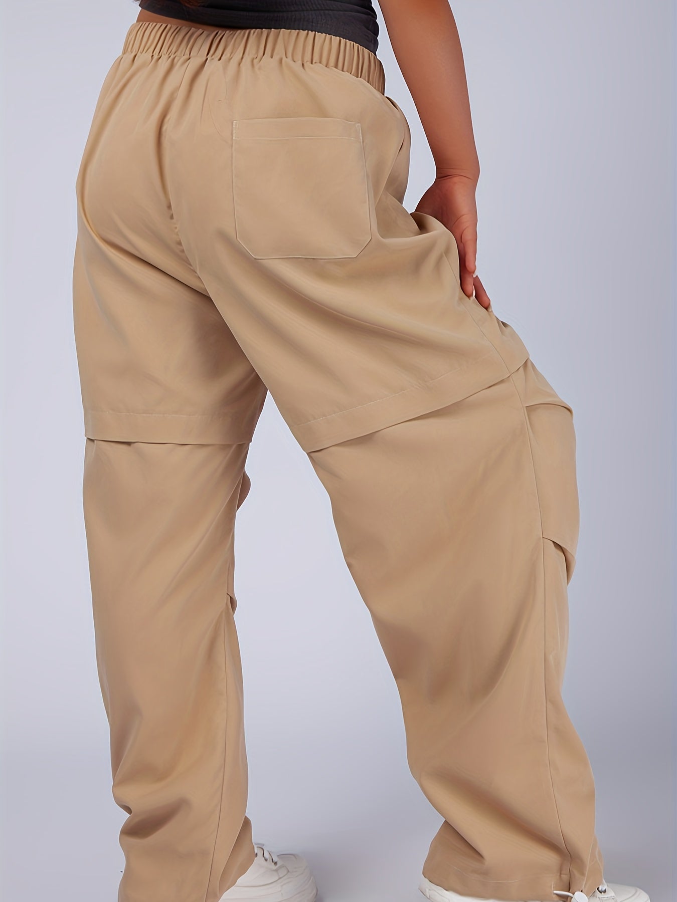 Women's Plus Solid High Rise Cargo Trousers With Pockets