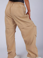 Women's Plus Solid High Rise Cargo Trousers With Pockets