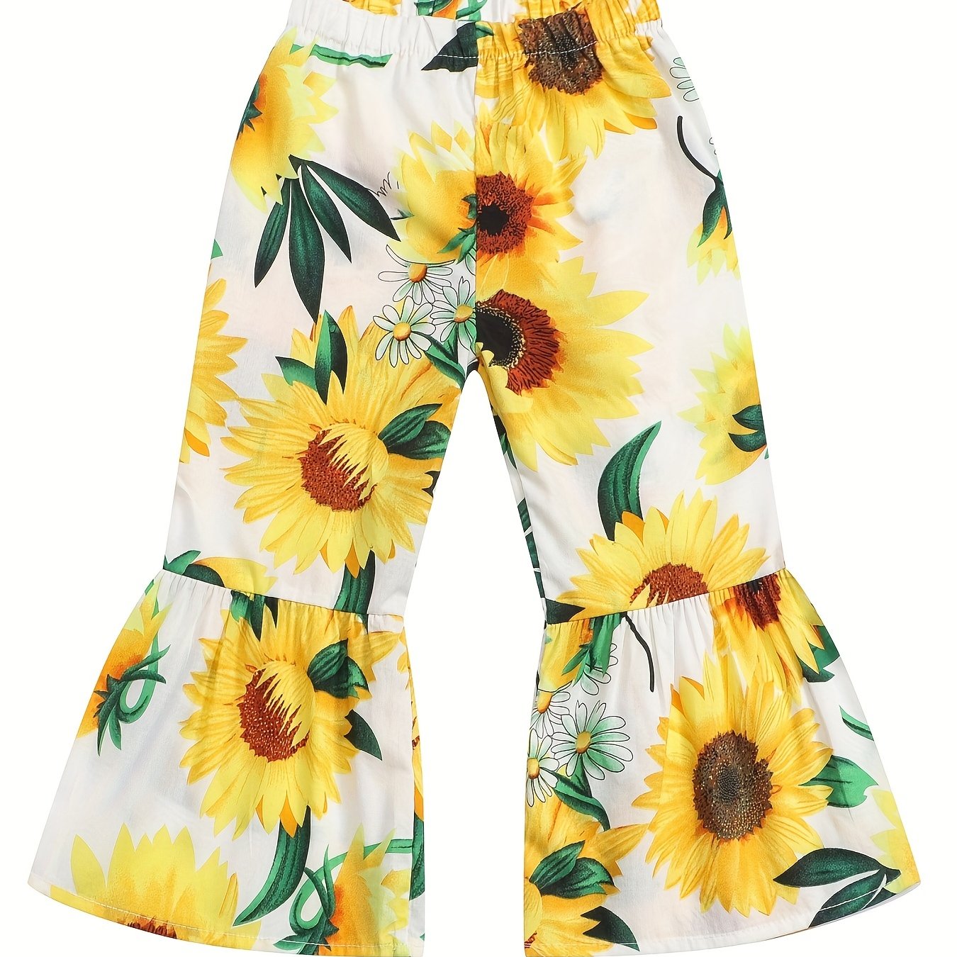 Girls' Sunflower Graphic Flared Pants Soft Comfort Fit Bell bottom Trousers