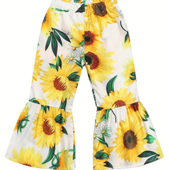 Girls' Sunflower Graphic Flared Pants Soft Comfort Fit Bell bottom Trousers