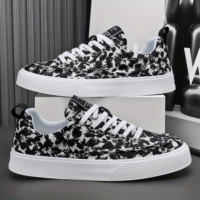 Men's Flowery Lace-up Skate Shoes with Good Grip