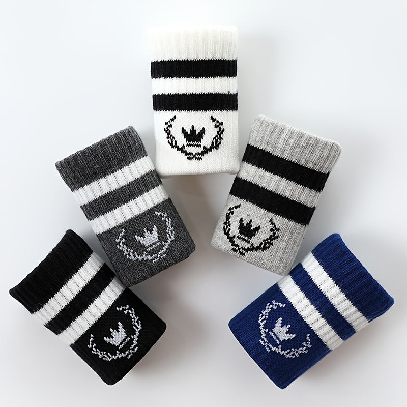 5 Pairs Boys Kids Breathable Crew Socks Spring Autumn