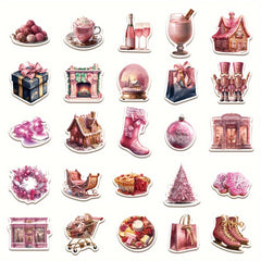 50 Pink Christmas Series Graffiti Stickers, Waterproof DIY Decoration
