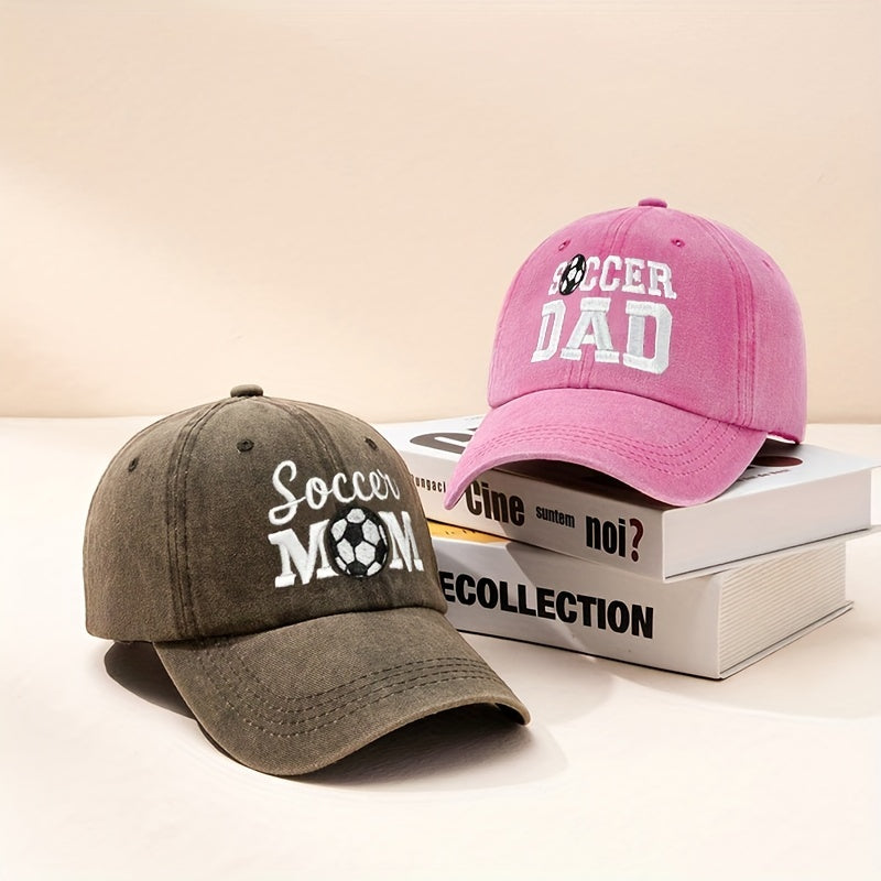 Couple Baseball Cap SOCCER MOM & SOCCER DAD Washed Distressed Dad Hat