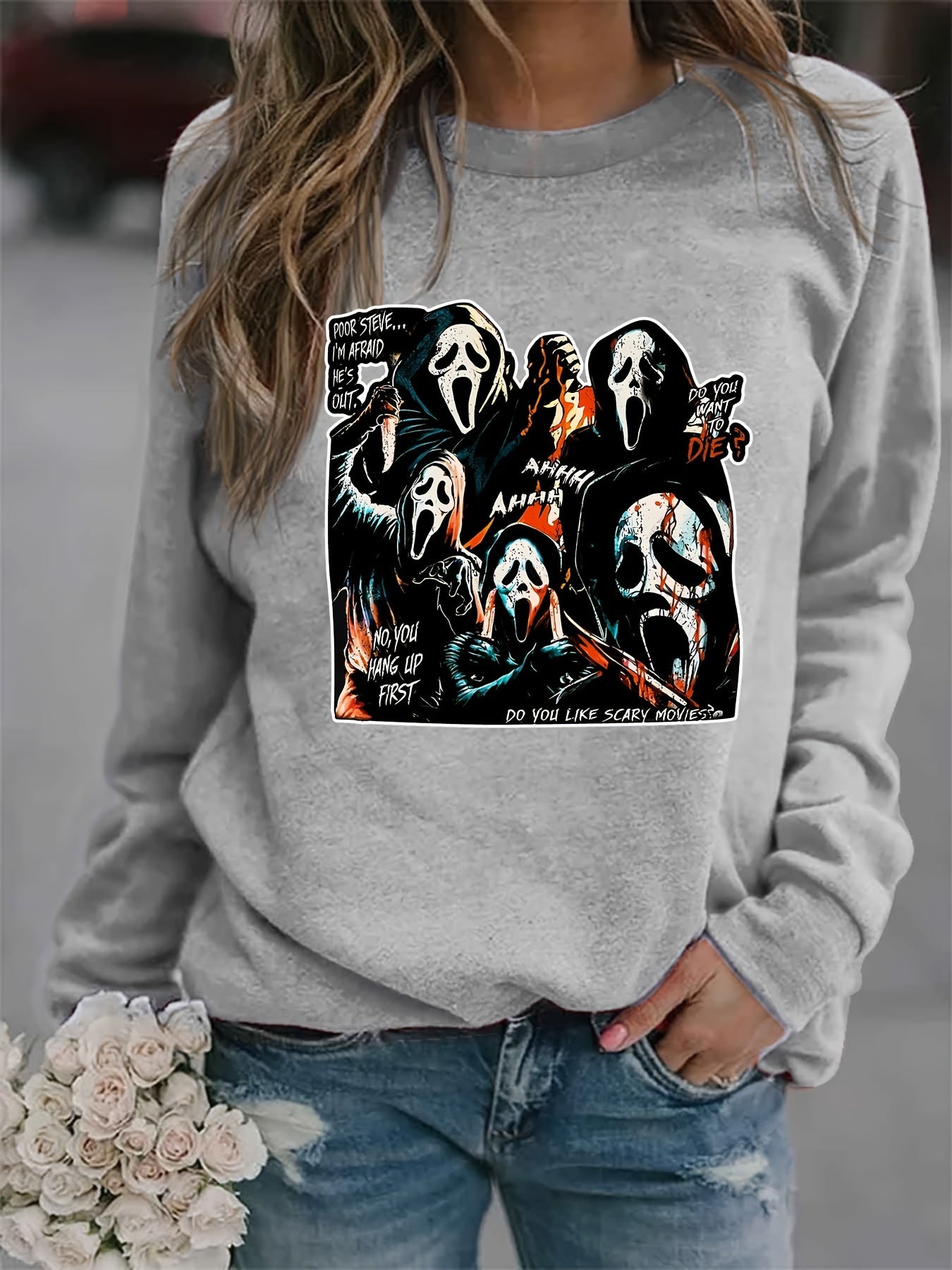 Halloween Sweatshirt Crew Neck Women's Clothing