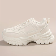 Women's Platform Sneakers Faux Leather Lace Up Trainer Lightweight Shoes