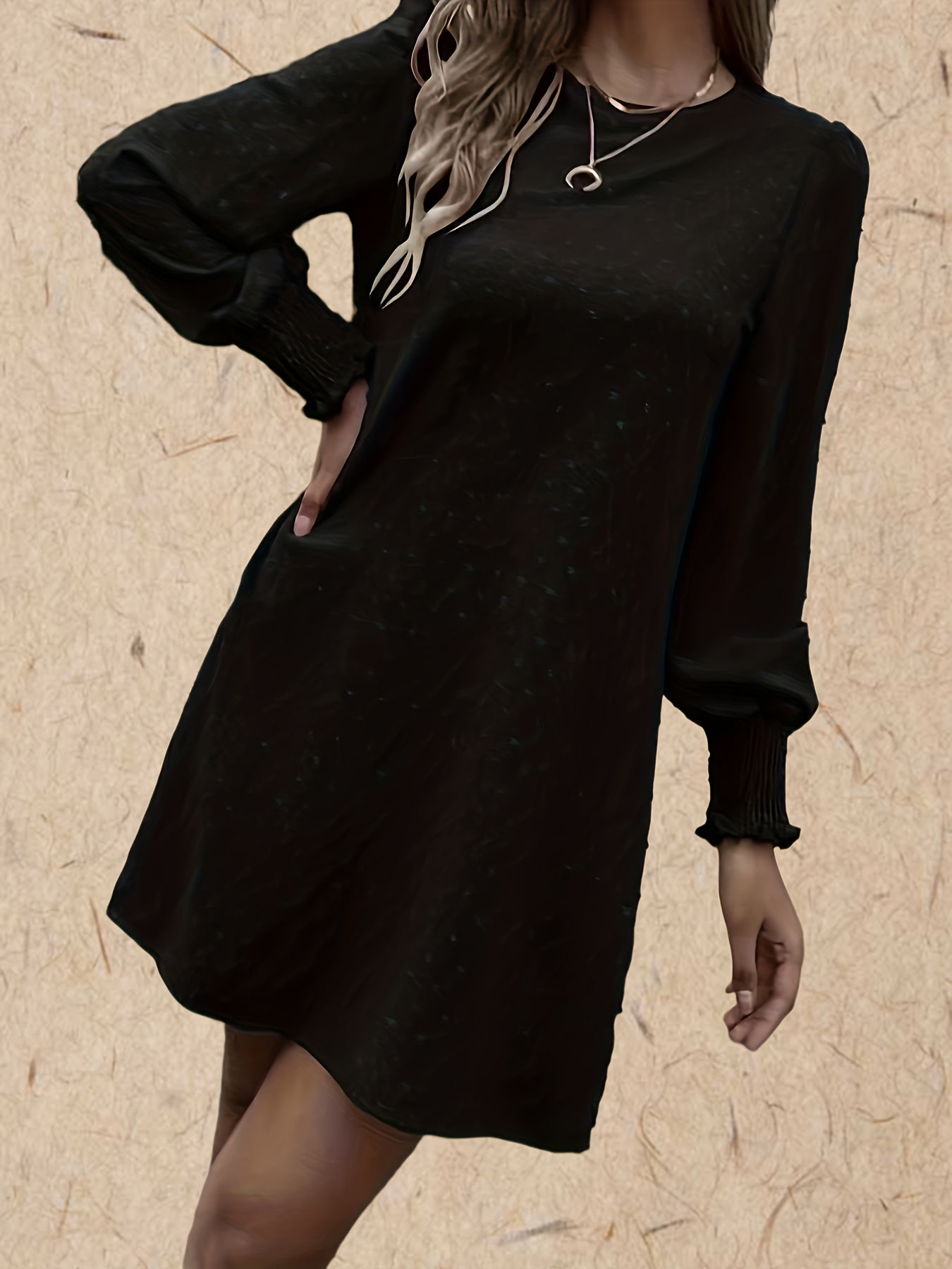 Keyhole Long Sleeve Crew Neck Dress Women's Clothing