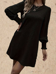 Keyhole Long Sleeve Crew Neck Dress Women's Clothing