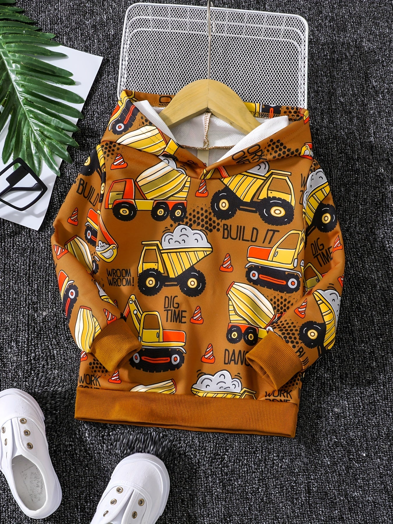Cartoon Excavator Boys Hoodie Long Sleeve Sweatshirt