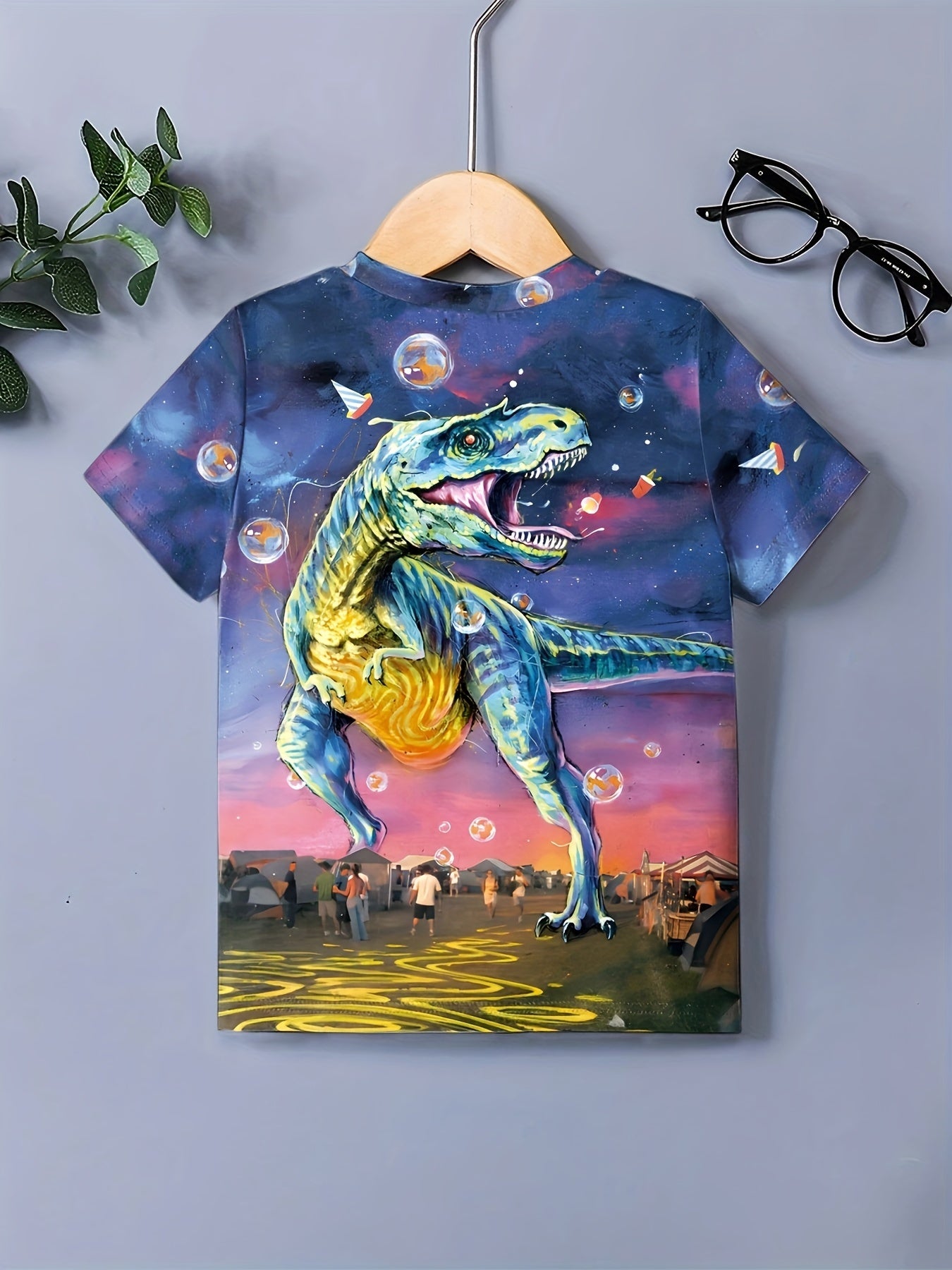 3D Dino In The City Graphic Short Sleeve T shirt Girls Summer