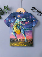 3D Dino In The City Graphic Short Sleeve T shirt Girls Summer