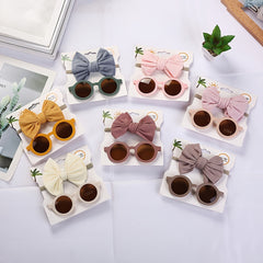 Girls Round Sunglasses & Bow Hair Tie Set Hair Accessories