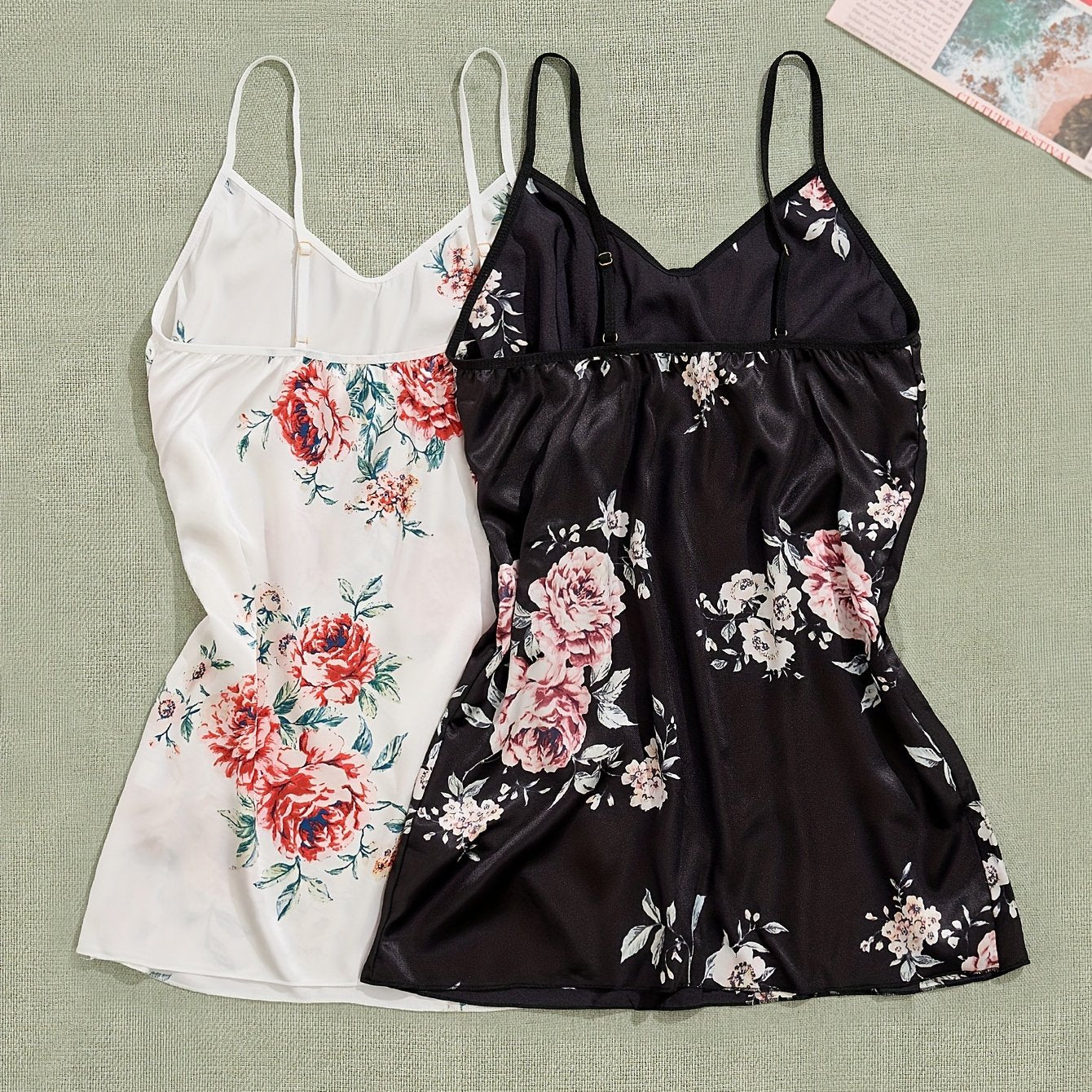 Floral Print Satin Nightdress Spaghetti Strap Sleep Dress Women's Sleepwear