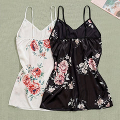 Floral Print Satin Nightdress Spaghetti Strap Sleep Dress Women's Sleepwear