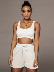 Casual Matching Set Crop Tank Top & Drawstring Shorts Outfits