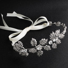 Silver Flower Headband Leaf Bridal Hairband Crown