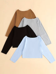 4pcs Girls Casual Knot Front Crew Neck Sweatshirts for Autumn Spring