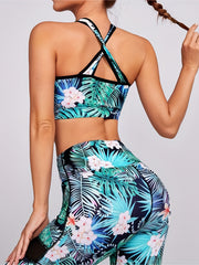 Printed Halter Neck Sports Bra & Leggings Set