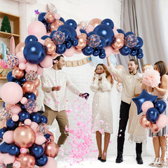Gender Reveal Balloon Arch Kit Navy Rose Pink Confetti Latex Balloons Foil Star