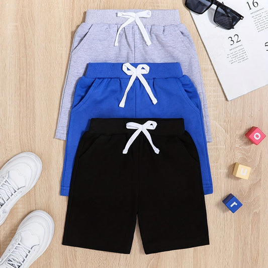 3pcs Boys Grey Drawstring Quick Dry Shorts