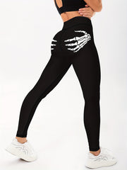 Skeleton Hands Print Sports Leggings High Stretch Workout Pants